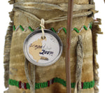 Plains Beaded Leather Doll with Horsehair Braids on Custom Stand c. 1890s, 12" x 7" x 2.5"