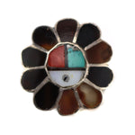 Zuni - Multi-Stone Inlay and Silver Pin with Sunface Kachina Design c. 1950-60s, 0.625" diameter