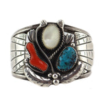 Navajo - Multi-Stone and Silver Bracelet with Leaf Design c. 1960s, size 6.25