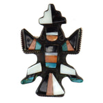 Zuni - Multi-Stone and Silver Pin with Knifewing Design c. 1950s, 1.75" x 1.25"