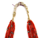 Navajo - 6-Strand Coral and Silver Beaded Necklace with Turquoise and Shell Joclas c. 1930s, 33" length