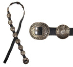 Sidney & Arlene Nez - Navajo - Sterling Silver and Leather Concho Belt c. 1980s, 30" - 32" size waist