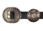 Sidney & Arlene Nez - Navajo - Sterling Silver and Leather Concho Belt c. 1980s, 30" - 32" size waist