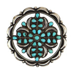 Attributed to the Ondelacy Family - Zuni - Turquoise Petit Point Cluster and Silver Pin c. 1950s, 2.625" diameter