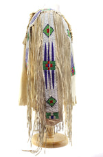 Lakota Beaded Leather Shirt with Custom Wood Stand c. 1890s, 35" x 18.5" x 10"