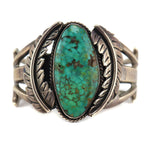 Navajo - Turquoise and Silver Bracelet with Feather Design c. 1960-70s, size 6.125