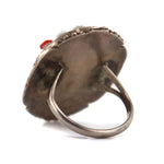 Beverly Etsate - Zuni - Multi-Stone Raised-Inlay and Silver Necklace, Bracelet, Ring, and Clip-on Earrings Set with Kachina Design c. 1970-80s