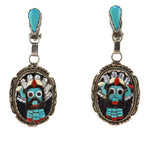 Beverly Etsate - Zuni - Multi-Stone Raised-Inlay and Silver Necklace, Bracelet, Ring, and Clip-on Earrings Set with Kachina Design c. 1970-80s