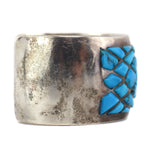 Zuni - Sleeping Beauty Turquoise Cluster and Silver Bracelet c. 1950s, size 6.5