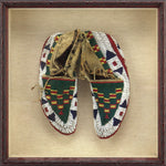 Vintage Cheyenne or Arapaho Beaded Leather Moccasins Displayed in Shadowbox c. 1885-1895
