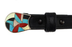 Ben Eustace (1924-2007) - Zuni - Multi-Stone Channel Inlay, Silver, and Leather Belt c. 1950s, 27.5" - 34.5" size waist