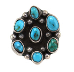 Navajo - Turquoise Cluster and Silver Ring c. 1940-50s, size 6.75