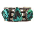 Navajo - Turquoise and Silver Row Bracelet with Stamped Design c. 1930s, size 6.25