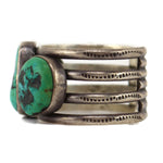 Navajo - Turquoise and Silver Row Bracelet with Stamped Design c. 1930s, size 6.25
