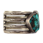 Navajo - Turquoise and Silver Row Bracelet with Stamped Design c. 1930s, size 6.25
