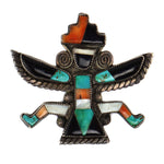Zuni - Multi-Stone Inlay and Silver Knifewing Pin c. 1930-40s, 1.625" x 1.75"
