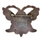 Zuni - Multi-Stone Inlay and Silver Butterfly Pin with Stamped Design c. 1930s, 2.125" x 2.5"