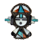 Zuni - Multi-Stone Inlay and Silver Pin with Sunface Kachina Design c. 1940s, 1.75" x 1.625"