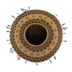 Yokuts Polychrome Bottleneck Basket with Quail Feathers and Rattlesnake Design c. 1890s, 7" x 12"