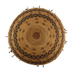 Yokuts Polychrome Bottleneck Basket with Quail Feathers and Rattlesnake Design c. 1890s, 7" x 12"