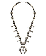 Miramontes - Contemporary Silver Squash Blossom Necklace with Sandcast Naja, 25" length