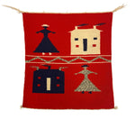 Navajo Germantown Pictorial Sampler with People and Houses c. 1890-1900s, 19" x 17.75"