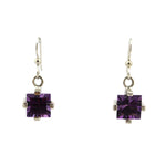 Sam Patania - "Dream Square Earrings" Amethyst and Sterling Silver French Hook Earrings, 1.25" x 0.625"