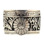 Berra Tawahongva - Hopi - Contemporary Sterling Silver Overlay Bracelet with Kachina Pictorials, size 7