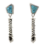 Isaiah Ortiz (b. 1976) - San Felipe - Nevada Blue Turquoise and Sterling Silver Overlay Post Earrings with Geometric Design c. 2025, 2.75" x 0.625"