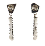 Isaiah Ortiz (b. 1976) - San Felipe - Nevada Blue Turquoise and Sterling Silver Overlay Post Earrings with Geometric Design c. 2025, 2.75" x 0.625"