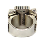 Isaiah Ortiz (b. 1976) - San Felipe - Nevada Blue Turquoise and Sterling Silver Overlay Ring with Geometric Design c. 2025, size 8.25