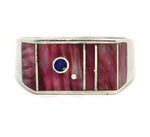Veronica Benally - Navajo - Contemporary Spiny Oyster and Lapis Lazuli Channel Inlay and Sterling Silver Ring, size 6.75