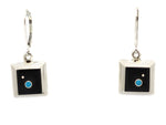 Veronica Benally - Navajo - Contemporary Jet and Turquoise Inlay and Sterling Silver Hook Earrings, 1.25" x 0.5"