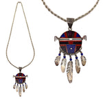 Ray Tracey (b. 1953) - Navajo - Multi-Stone Channel Inlay and Silver Sunface Kachina Pendant with Handmade Chain c. 1970-80s, 24" length