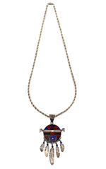 Ray Tracey (b. 1953) - Navajo - Multi-Stone Channel Inlay and Silver Sunface Kachina Pendant with Handmade Chain c. 1970-80s, 24" length