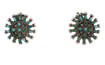 Zuni - Turquoise Needle Point and Silver Clip-On Earrings c. 1940-50s, 1" diameter