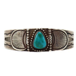 Navajo - Blue Gem Turquoise and Silver Bracelet with Stamped Design c. 1930s, size 6.375