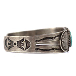 Navajo - Blue Gem Turquoise and Silver Bracelet with Stamped Design c. 1930s, size 6.375