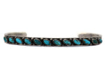 Zuni - Turquoise Petit Point and Silver Row Bracelet with Stamped Design c. 1930-40s, size 6.25