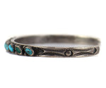Zuni - Turquoise Petit Point and Silver Row Bracelet with Stamped Design c. 1930-40s, size 6.25