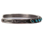 Zuni - Turquoise Petit Point and Silver Row Bracelet with Stamped Design c. 1930-40s, size 6.25