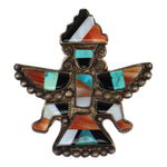 Zuni - Multi-Stone Inlay and Silver Knifewing Pin c. 1930-40s, 2.25" x 2.125"