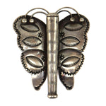 Navajo - Silver Butterfly Pin with Stamped Design c. 1930-40s, 2.25" x 2"