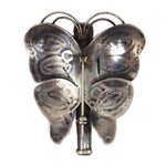 Navajo - Silver Butterfly Pin with Stamped Design c. 1930-40s, 2.25" x 2"