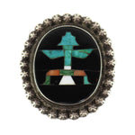 John Gordon Leekity - Zuni - Multi-Stone Inlay and Silver Pin with Knifewing Pictorial Design c. 1930-40s, 1.5" x 1.25"