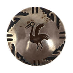 Hopi - Silver Overlay Pin with Bird Pictorial Design c. 1950s, 1.5" diameter