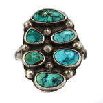 M. Guerro - Navajo - Turquoise Cluster and Silver Ring c. 1960s, size 12.25