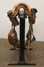 McClellan Saddle with Saddle Bags and Custom Stand c. 1920-30s, 46" x 24" x 22"