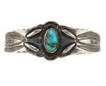 Navajo - Turquoise and Silver Bracelet with Stamped Design c. 1950s, size 6.5