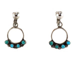 Zuni - Turquoise and Silver Hoop Clip-on Earrings c. 1950-60s, 1.375" x 0.75"